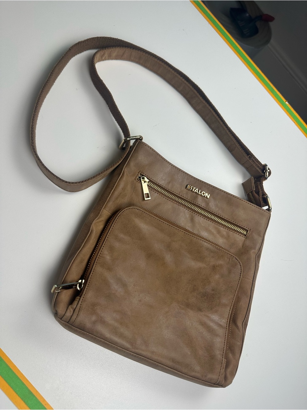 ESTALON 100% Genuine Leather Brown Crossbody Purse